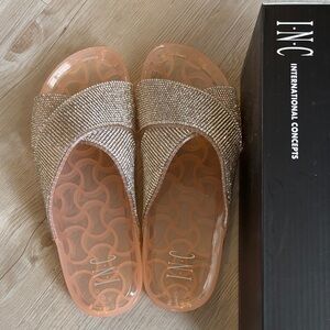 INC International Concepts Rose Gold Crystal Slide Mules